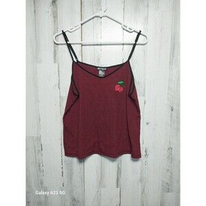 Hot Topic Cherry Embroidered Striped Tank Top Size Large